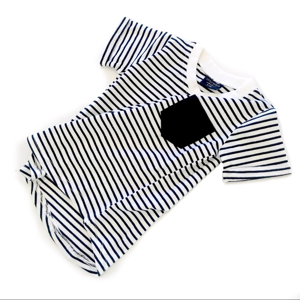 Black Striped Swoop Tee with Pocket